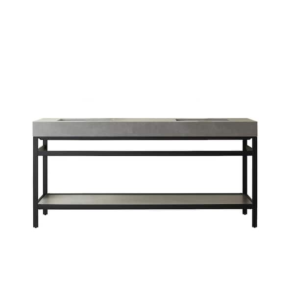 ROSWELL Funes 72 in. W x 22 in. D x 33.9 in. H Double Sink Bath Vanity in Matt Black Metal Stand with Grey Sintered Stone Top