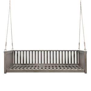 Gray Garden Swing Bed Wood Porch Swing with Ropes for Backyard