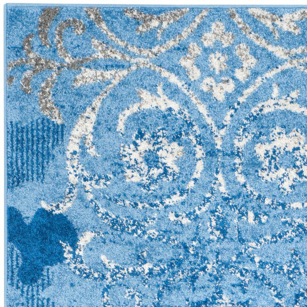 Adirondack Light Blue and Dark Blue Floral Area Rug, 6' x 9'