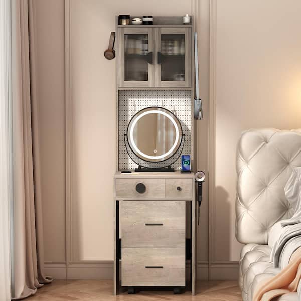 Karl home 2-Piece Gray Makeup Vanity Set with Mirror