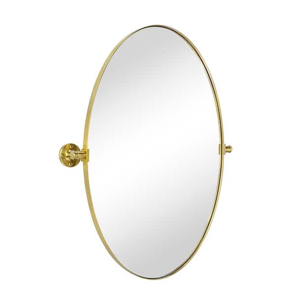 TEHOME 20 in. W x 30 in. H Small Pivoting Oval Metal Framed Wall Mounted Bathroom Vanity Mirror in Brushed Gold