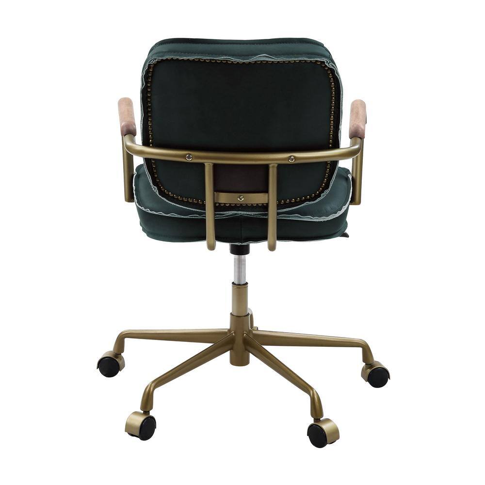Elegant Emerald Green Leather Executive Swivel Chair with Gold Metal Base