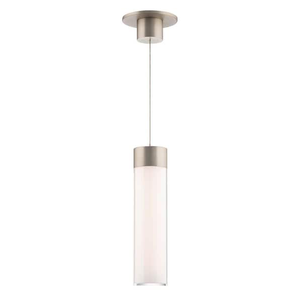 Twist-N-Lite 12 in. Brushed Nickel Mini-Pendant Light with Clear and White Acrylic Shade Integrated LED