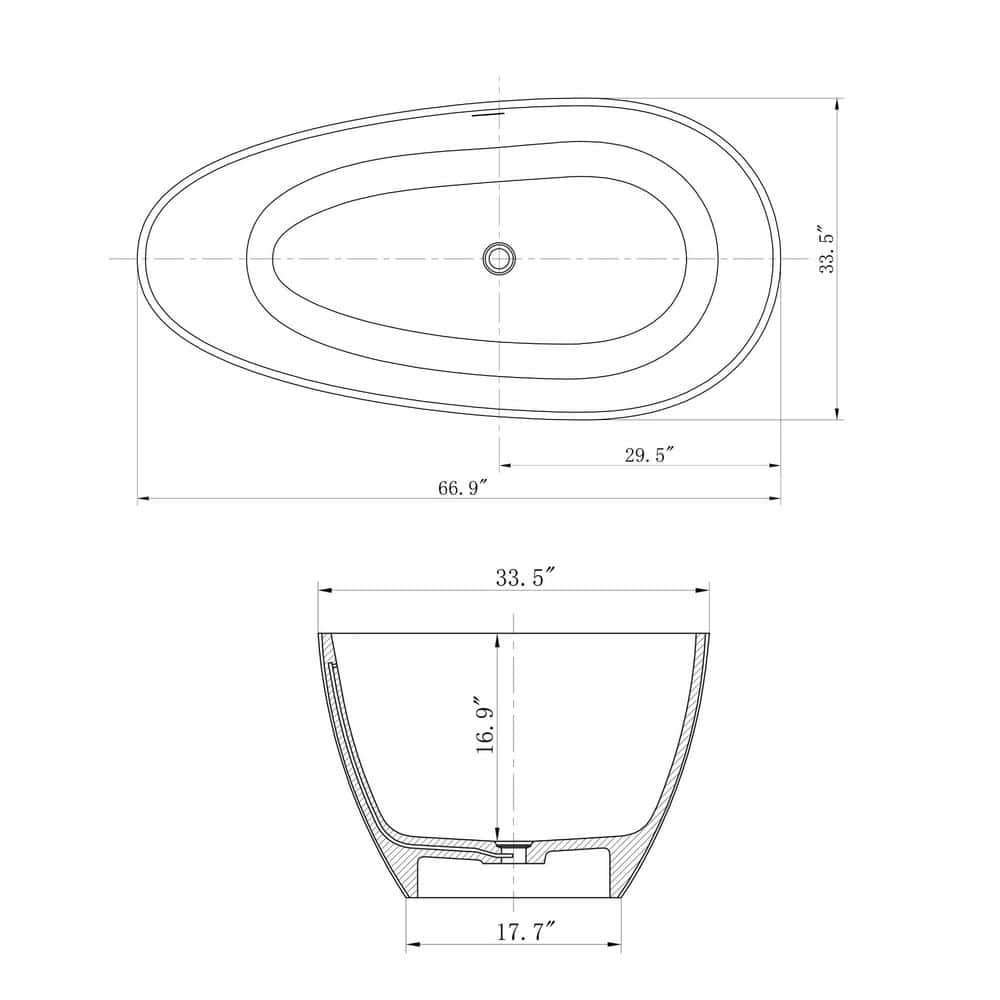 67'' Matte White Solid Surface Freestanding Soaking Bathtub