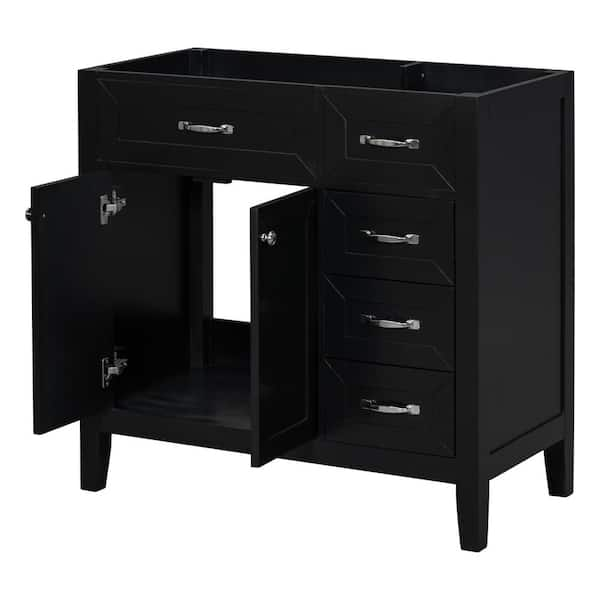 35.5 in. W x 17.7 in. D x 35 in. H Bathroom Black Linen Cabinet 2024-1 ...