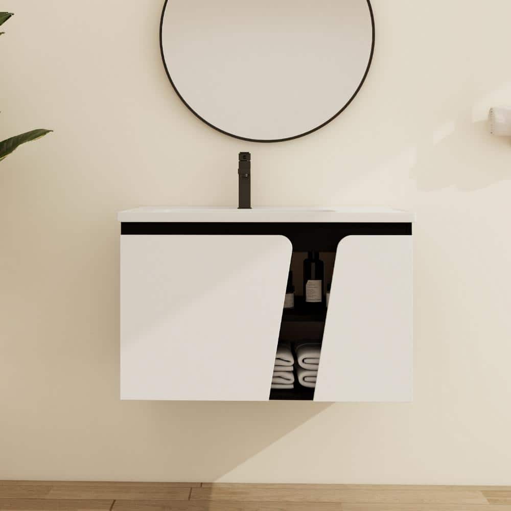 31.7 in. W x 19.9 in. D x 20.1 in. H Wall-Mounted Single Bathroom Vanity in