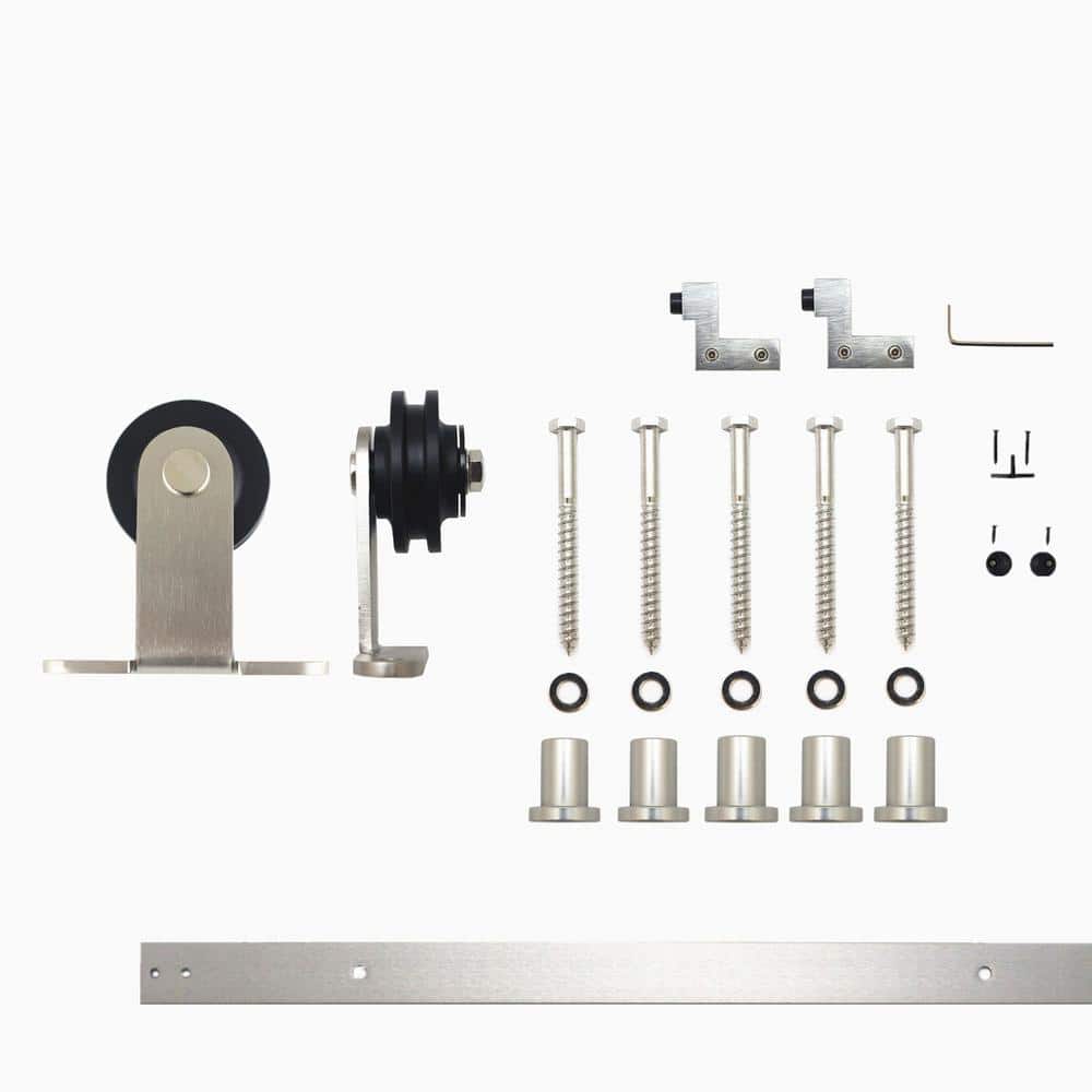 6.6 ft./79 in. Brushed Nickel Non-Bypass Sliding Barn Door Hardware Kit T-Shape Design Roller for Single Door price history on PriceWatchPro