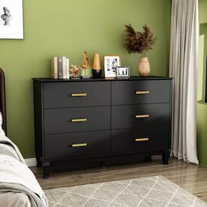 Black Sideboard with 6-Drawers, 31.5 in. H x 47.2 in. W x 15.7 in. D