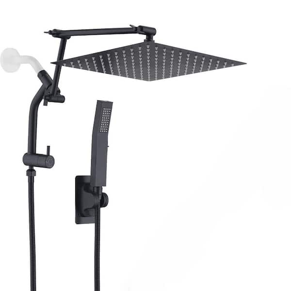 1-Spray 12 in. ‎Rainfall Wall Mount Dual Shower Head with 2.5 GPM and Handheld Shower Head in Matte Black