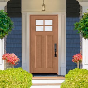 Regency 36 in. x 80 in. LHIS 4Lite 1/4 Toplite Clear Glass Autumn Wheat Stain Fir Grain Fiberglass Prehung Front Door