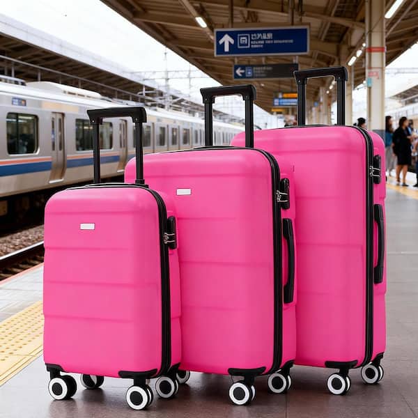 3-Bags 3-Piece Pink ABS Hardshell Double Spinner Luggage Set with TSA Lock