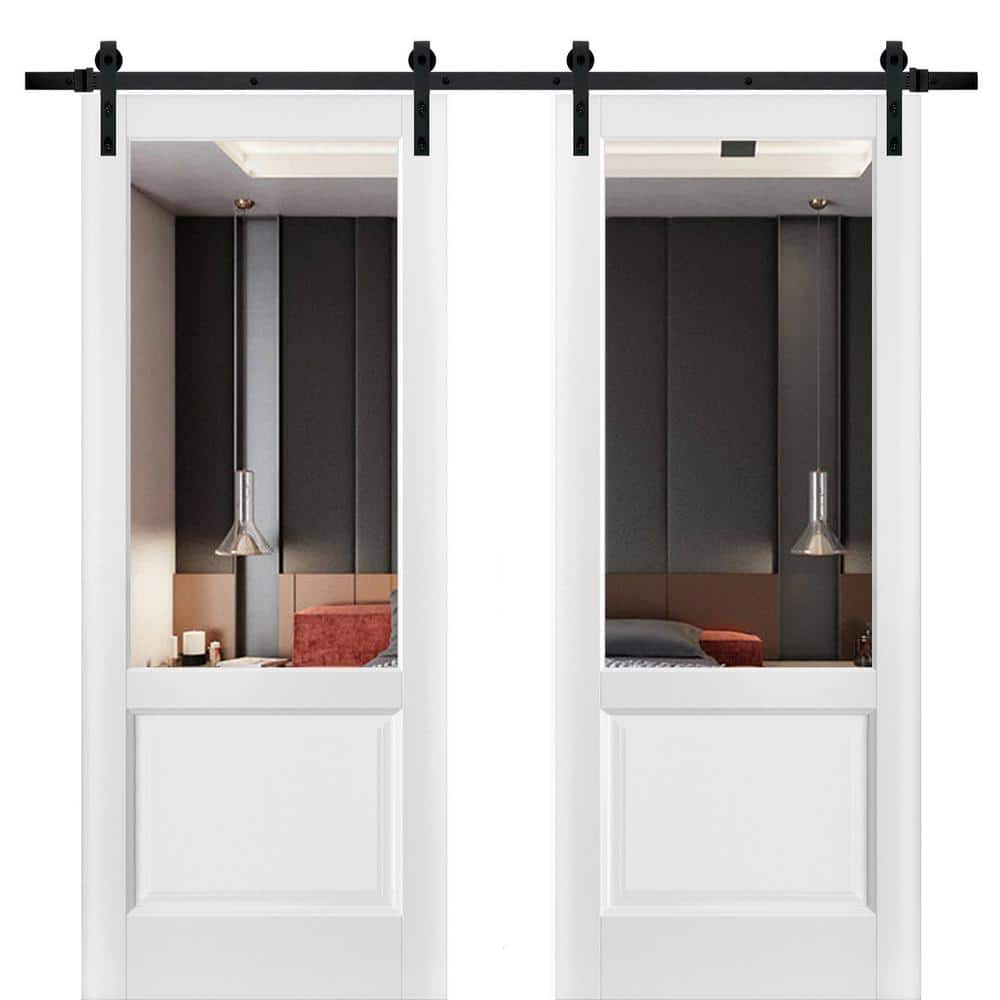 Assemble Required 30 in. x 96 in. 2-Panel Clear Glass White Solid Wood Sliding Barn Door with Hardware Kit price history on PriceWatchPro