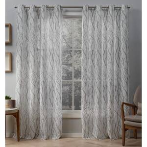 Oakdale Dove Grey Floral Faux Linen 54 in. W x 108 in. L Grommet Top, Sheer Curtain Panel (Set of 2)