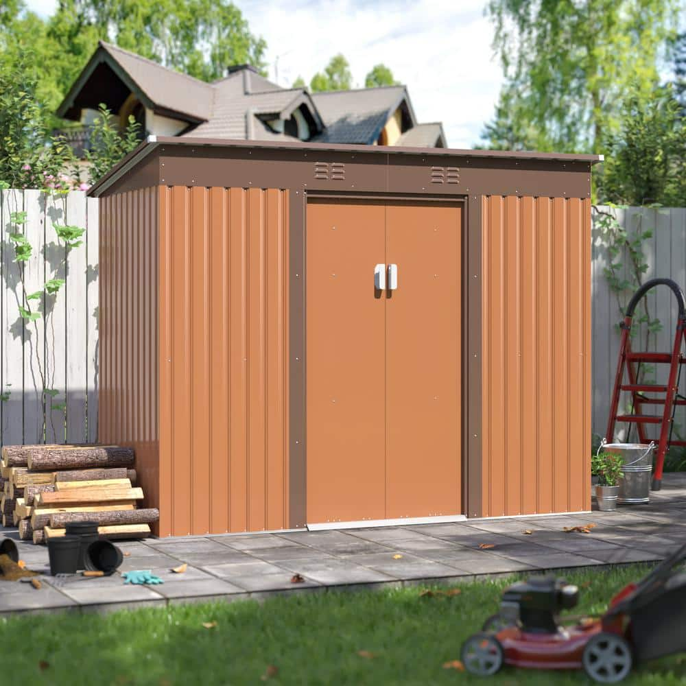 9.1 ft. W x 4.3 ft. D Outdoor Storage Shed, Metal Garden Tool Sheds with Sliding Door and Vents, Brown(39.13 sq. ft.) -  JAXPETY, HG61S1313-T01