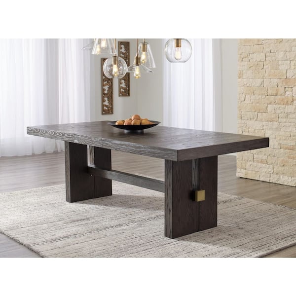 Burkhaus Contemporary Dark Brown Wood 40 in. Double Pedestal Extendable Dining Table Seats 8