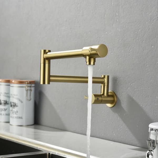 Staykiwi Wall Mounted Pot Filler with Cross Handle in Golden Brushed