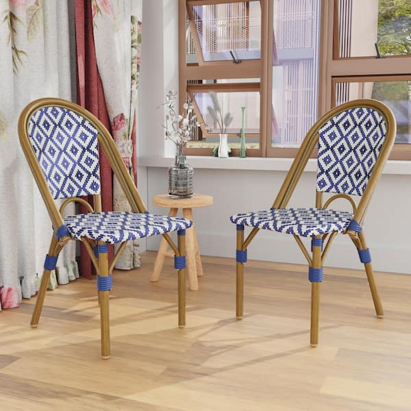 JOYSIDE Outdoor French Wicker Aluminum Patio Armless Dining Chair