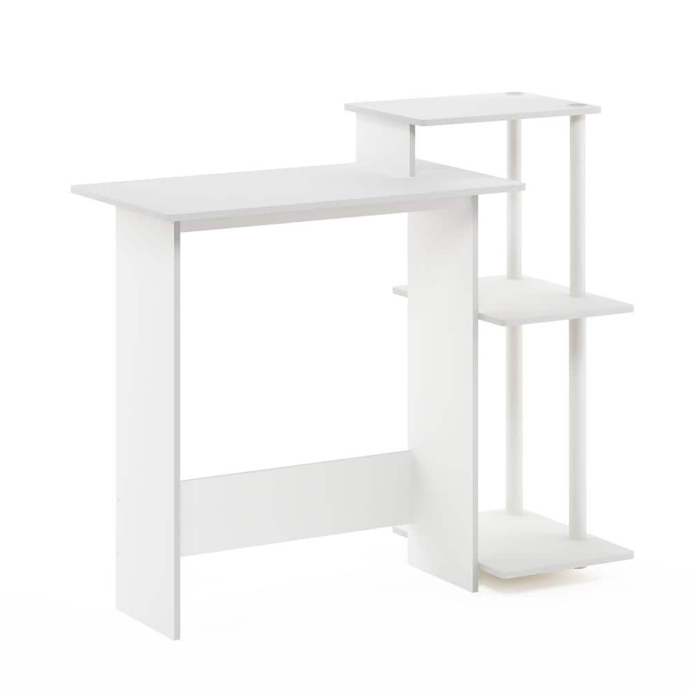 Furinno Efficient 40 in. Rectangular White/White Computer Desk with Shelves