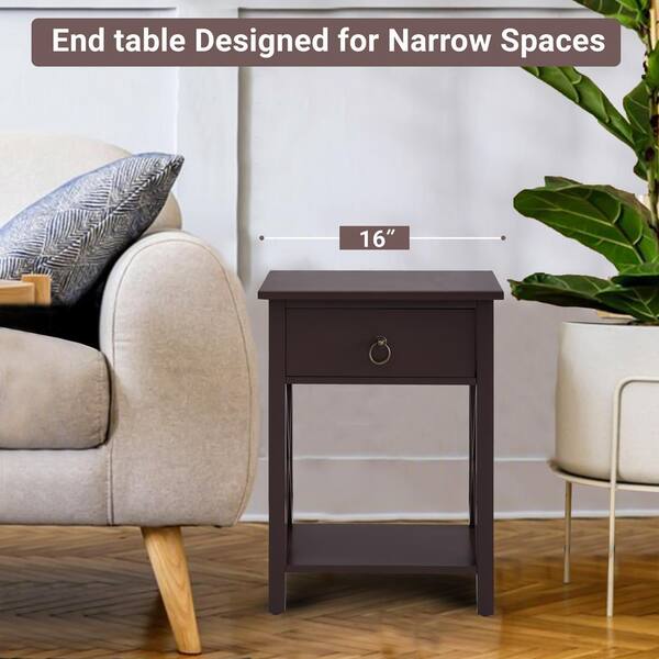MAYKOOSH Espresso 1 Drawer Wooden End Table with Storage Shelf Nightstand Drawer and Shelf for Small Spaces Bed Side Table 53850MK