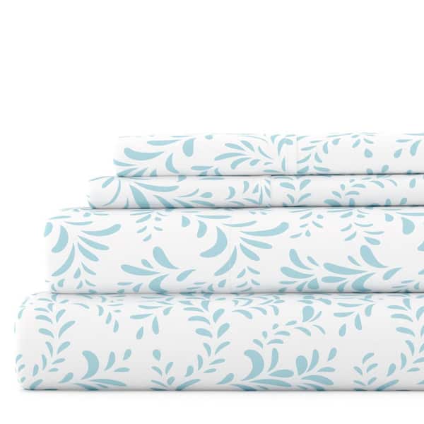 Becky Cameron Home Collection 4-Piece Light Blue Floral Microfiber King Sheet Set