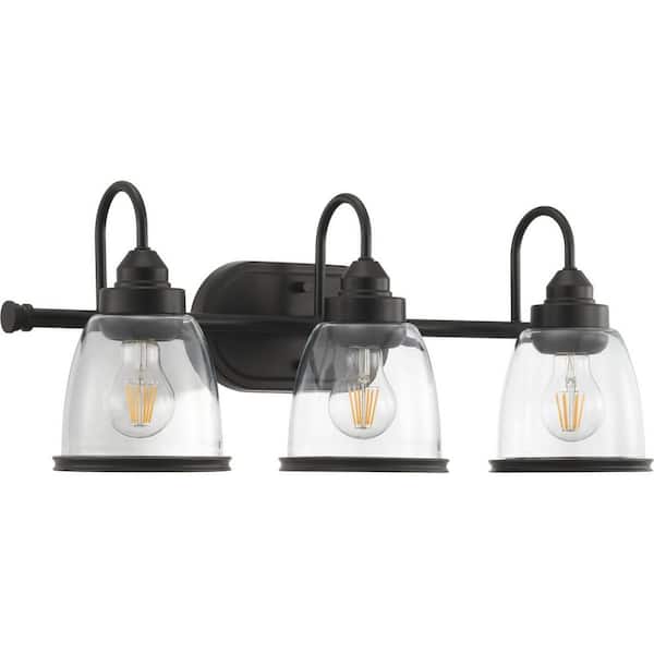 Progress Lighting Saluda Collection 3-Light Antique Bronze Clear Glass Coastal Bath Vanity Light