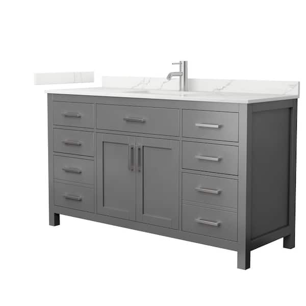 Wyndham Collection Beckett 60 in. Single Freestanding Dark Gray Bath Vanity with Giotto Quartz Top (Assembled)