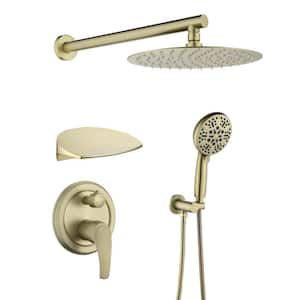 Single-Handle 7-Spray Round Shower Faucet with 360-Degree Swivel in Brushed Gold (Valve Included)