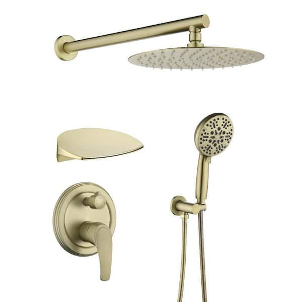 Zalerock Single-Handle 7-Spray Round Shower Faucet with 360-Degree Swivel in Brushed Gold (Valve Included)