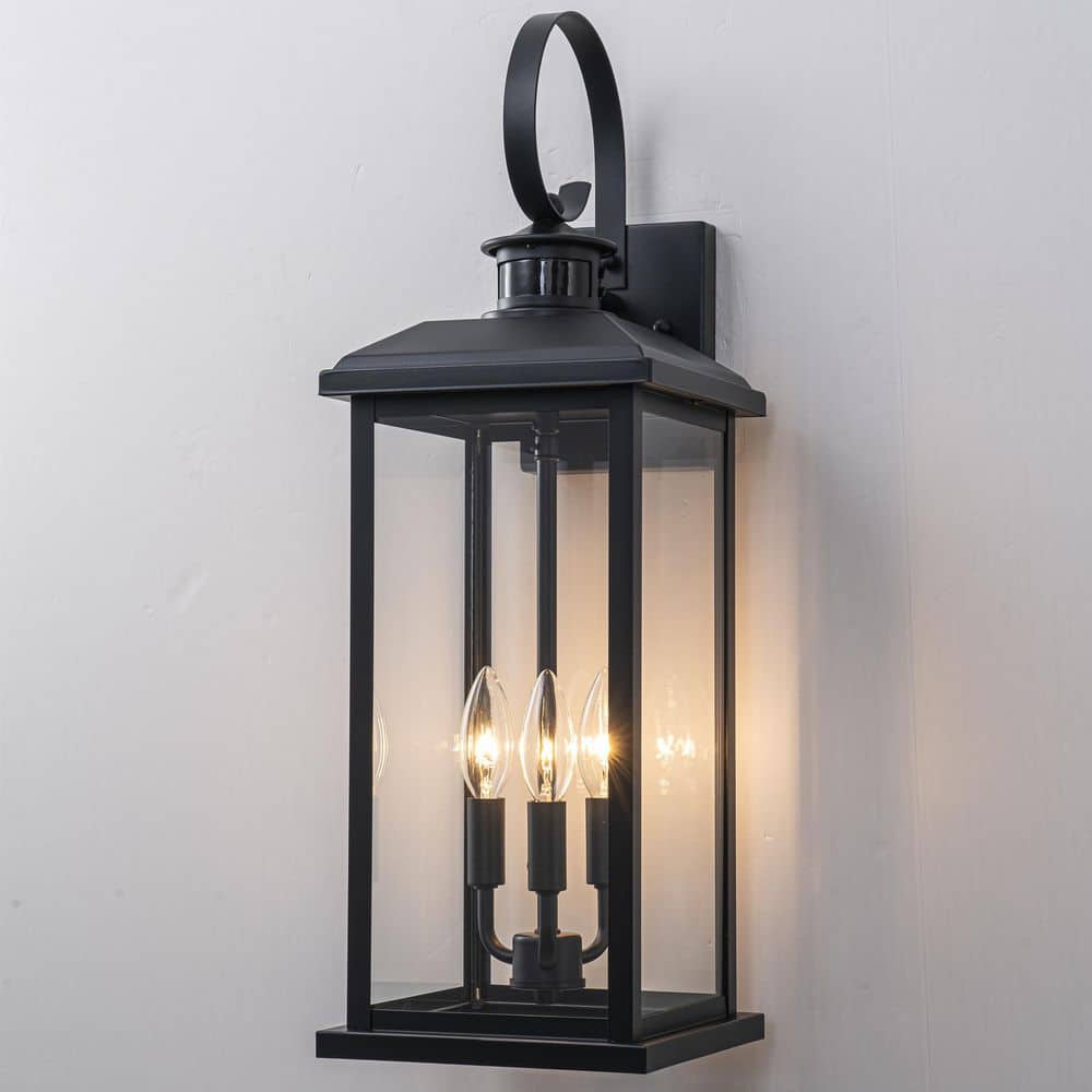 Oversize Black Outdoor Wall Lantern Sconce-23.75 in. with Tempered Glass Shade, Hardwired, No Bulb Included price history on PriceWatchPro