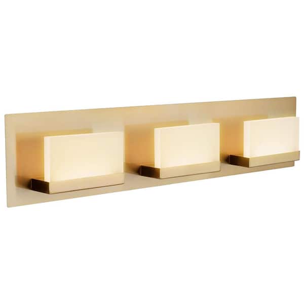 Kira Home Everett 24 in. Modern 3-Light Integrated LED Bathroom Light with Frosted Shade, Cool Brass Finish