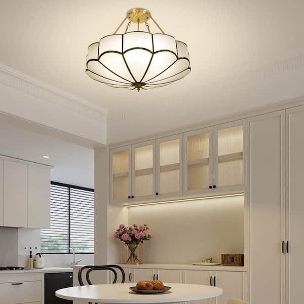 OUKANING 23 in. Tiffany Semi-Flush Mount Ceiling Light with