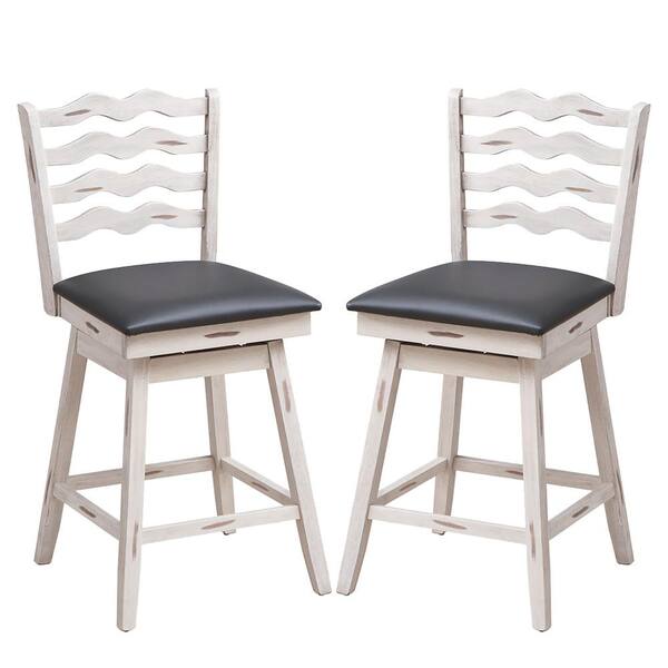 Costway White 25 in. Seat Hight Swivel Bar Stools Counter Height Upholstered Faux Leather Dining Chair Set of 2