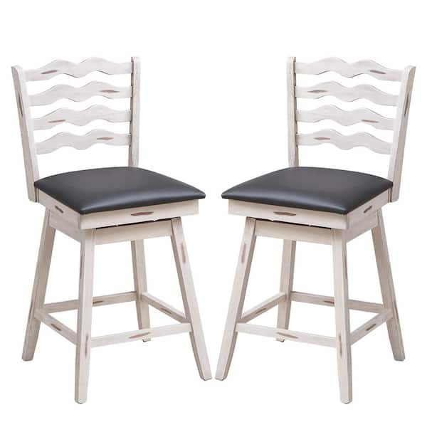 Costway White 25 in. Seat Hight Swivel Bar Stools Counter Height Upholstered Faux Leather Dining Chair Set of 2