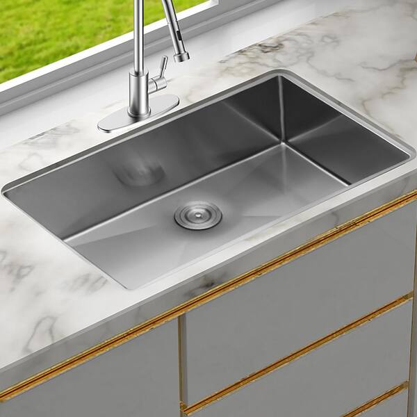 30 in. Undermount Single Bowl 16-Gauge Brushed Nickel Stainless Steel Kitchen Sink with Bottom Grids
