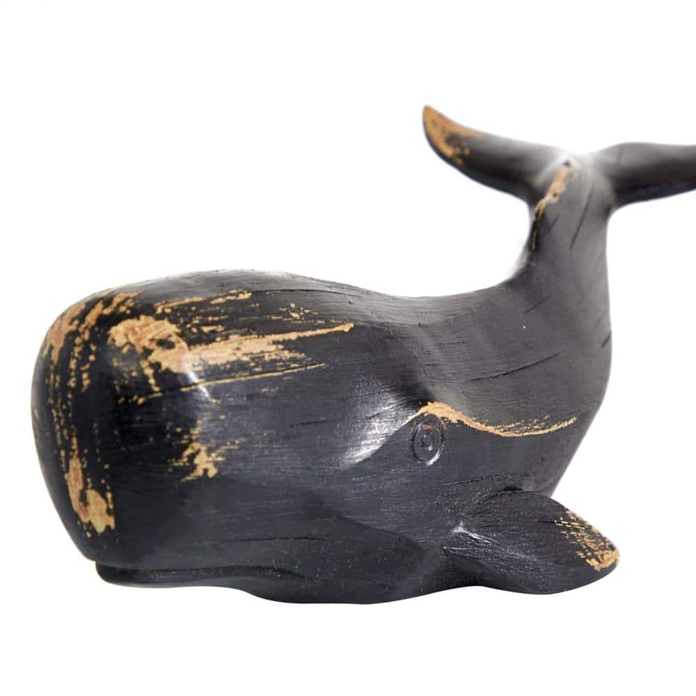 Elegant Coastal Black Resin Whale Sculpture 18"x9"x8"