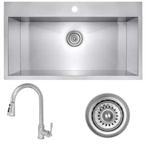 Handmade All-in-One Stainless Steel 30 in. x 18 in. Single Bowl Drop-in Kitchen Sink and Pull-down Kitchen Faucet