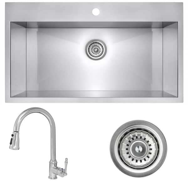 Handmade All-in-One Topmount Stainless Steel 32 in. x 22 in. Single Bowl Kitchen Sink with Pull-down Faucet and Colander