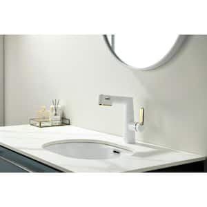 Single Handle Single Hole Bathroom Faucet with LED Temperature Display & Pull-out Sprayer in White