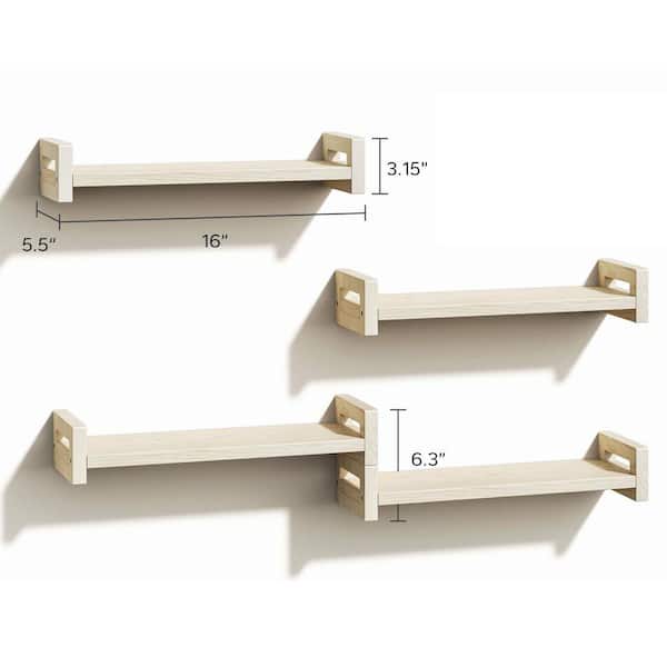 16 in. W x 5.5 in. D Natural Solid Pine Wood Decorative Wall Shelf