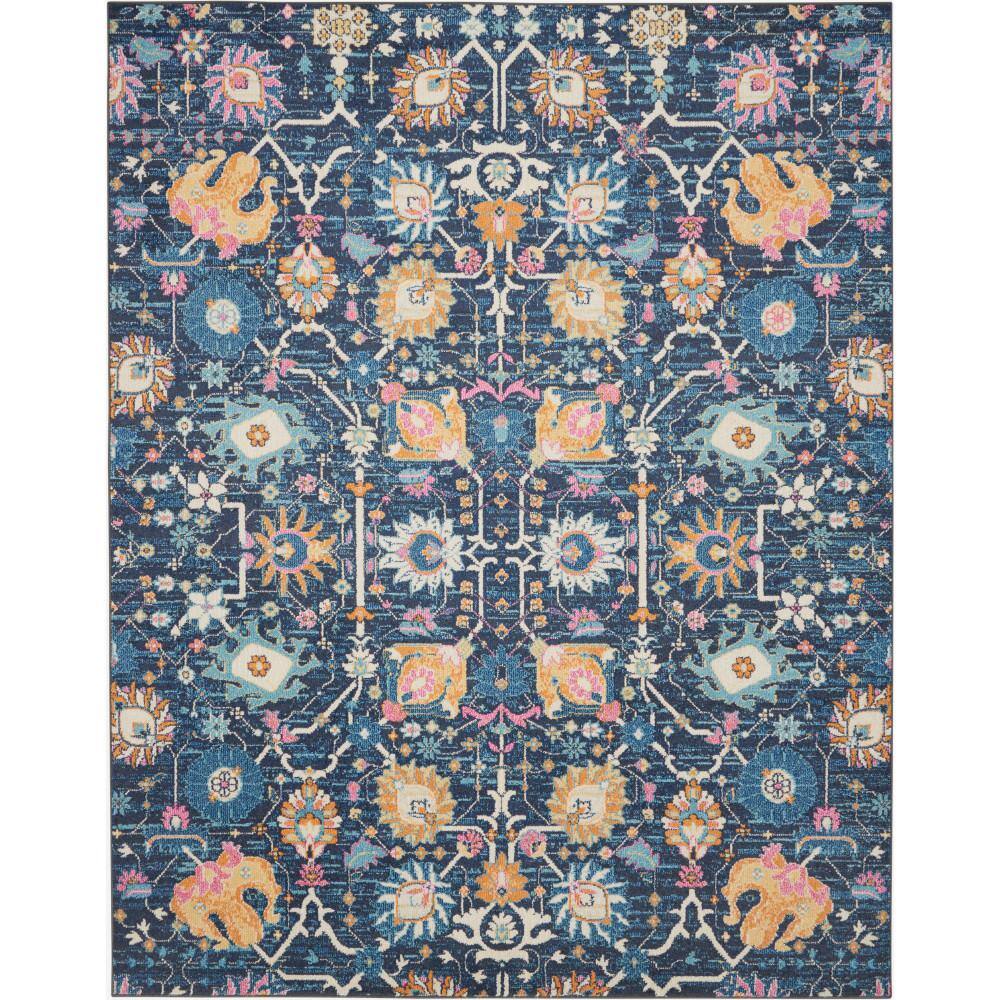 Navy Bliss Floral Synthetic 8' x 10' Handmade Reversible Rug