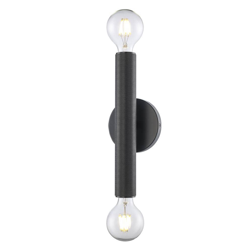 Auburn 12 in. 2-Light Black Indoor Wall Sconce Light Fixture with Knurled Texture price history on PriceWatchPro