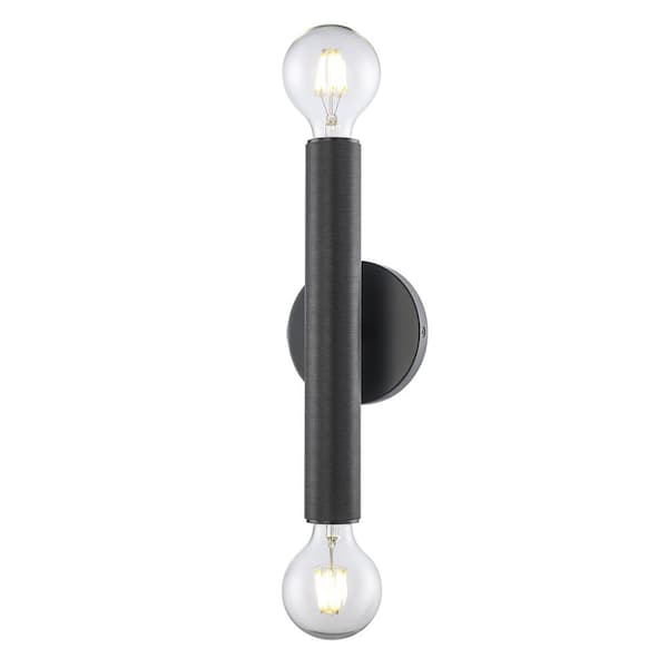 Bel Air Lighting Auburn 12 in. 2-Light Black Indoor Wall Sconce Light Fixture with Knurled Texture