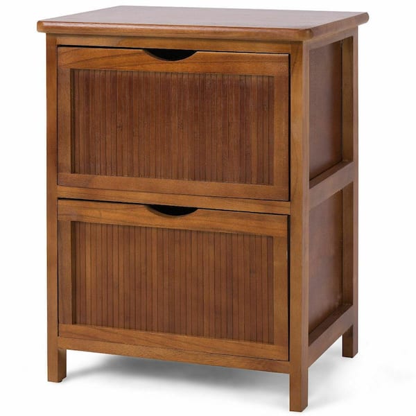 Costway 2-Drawer Brown Nightstand Contemporary Vintage BedSide Table Solid Wood End Table