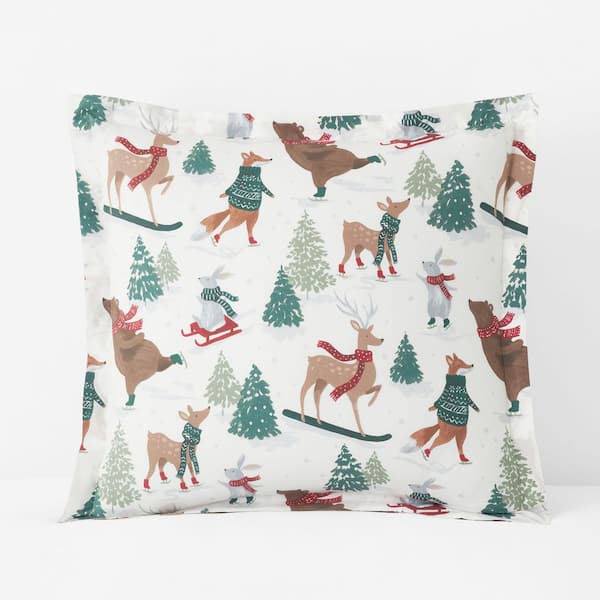 Company Cotton Winter Skiing Animals White Multi Cotton Percale Sham