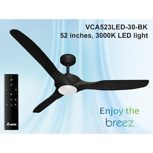 Benicia Indoor/Outdoor Black 52 in. 3-Blade Ceiling Fan with 13-Watt Dimmable LED, Remote