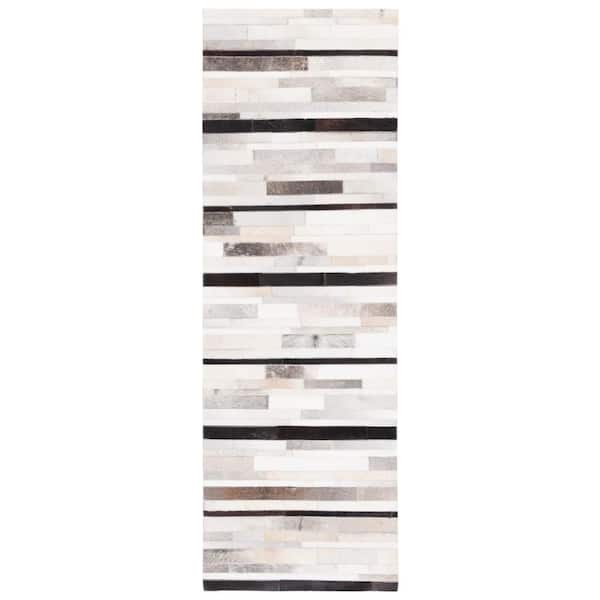 Studio Leather 2 ft. x 7 ft. Ivory/Black Striped Runner Rug