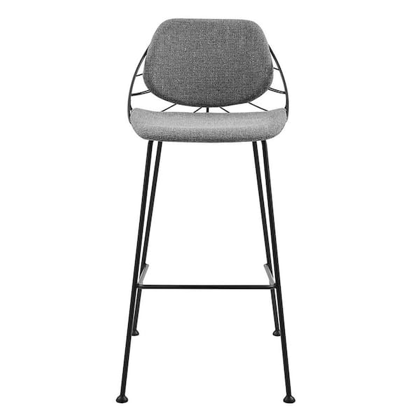 HomeRoots Charlie 29.53 in. Light Gray Low Back Metal Bar Stool with Fabric Seat Set of Two