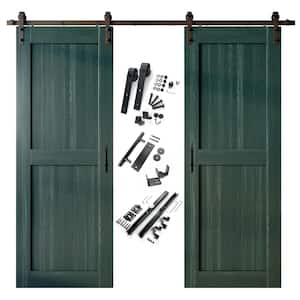 38 in. x 84 in. H-Frame Royal Pine Double Pine Wood Interior Sliding Barn Door with Hardware Kit, Non-Bypass