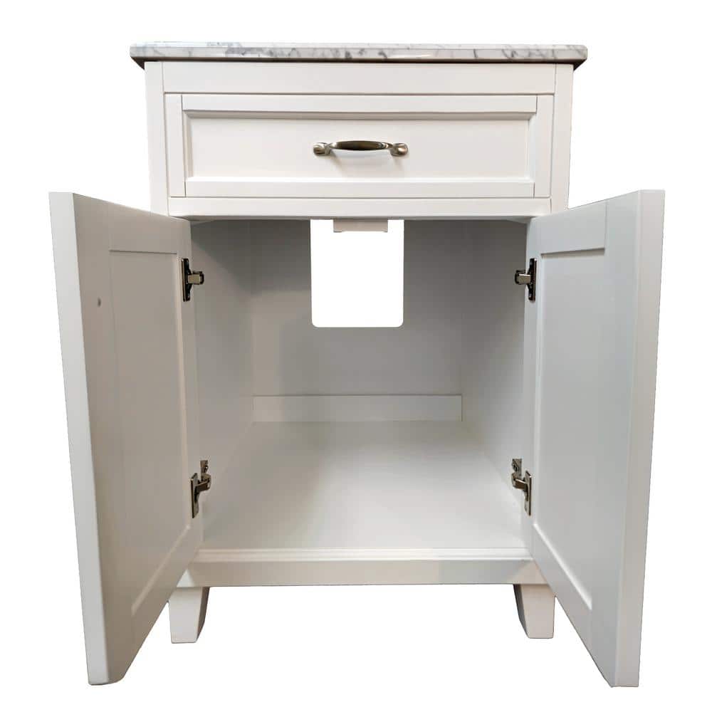 24" White Solid Wood Bathroom Vanity with Carrara Marble Top