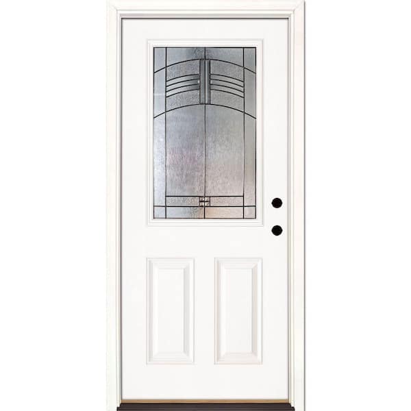 Feather River Doors 33.5 in. x 81.625 in. Rochester Patina 1/2 Lite Unfinished Smooth Left-Hand Inswing Fiberglass Prehung Front Door